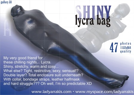 Lady Arrakis - Shiny Lycra Bag And Strict Bondage Struggle Lady Arrakis - Shiny Lycra Bag And Strict Bondage Struggle