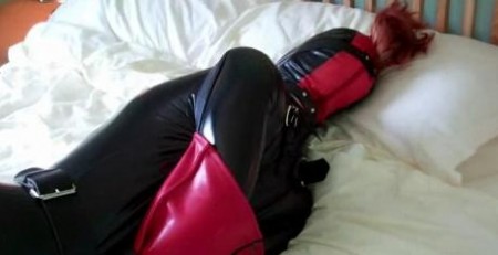 D K Bondage - Karina Catsuited Hooded And In A Rubber Armbinder