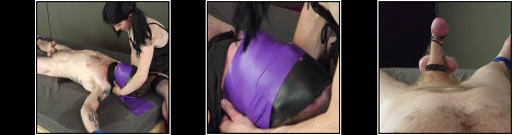 Stripped  And Used Part 2 - Stripped of his clothing mistress tortures his cock with the pin wheel before wrapping some latex around his face and suffocates him.