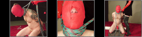 Yourself Slave - First she orders him to  himself with the rope. Not satisfied he is doing it hard enough she takes over and makes sure she pulls nice and hard on the rope.