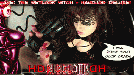 Wetlook Witch Handjob Deluxe - 9 minutes of kinky high quality hd video - 1280 x 720! Continuing where part one left off, its time to really get off! See lady avengelique tease and milk cock with her fingerless rubber gloves waering her tight wetlook / lycra combination. Shes out to drain her mind-controled man-slave for her own amusement, teasing his stiff cock with all means possible. She starts by touching his dick with her kinky high heels, moving on to use her gloved hands and long nails to rub, milk and stroke the man-meat with a devilish, diabolic and lusty expression in her face! The she assumes another position, showing her beautiful, shiny ass while stroking that cock till it explodes onto her butt...A sensational wanking video with lots of great, focussed action. You will stroke your hard cock and cum again and again while watching this awesome addition to your library of great clips!