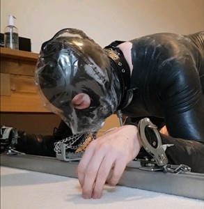 locked down in self bondage with fucking machine