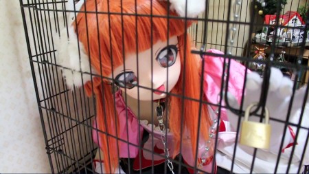Caged Princess Lione - Kigurumi bondage series.
Princess Lione is confined in a cage.

Her head zipper and her collar is connected with a padlock.
It means that she must keep putting on the kigurumi mask.
She can�t remove it herself

Her leash is pulled and she must walk like a dog.
The cage is too small to her, so she feels hard to change her position in the cage.
She has to stay in the small cage for long time.
After the light was turned off, she slept in there.
 
Genre: Kigurumi bondage
