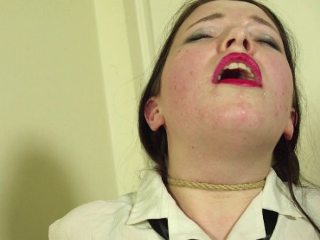 RESTRICTED ORGASM ERYN - A young very frightened schoolgirl is tied to chair as above. Struggling helplessly. Sucking and drooling through her gag and moaning. Rope chokes her slightly.
After a while gag is removed and she tries to get the kidnapper to let her go. Instead she is forced to drink a drugged drink. After shes finished the drink, she starts to become very sleepy and horny. As she gets sleepier, she starts trying to make herself cum by squeezing and rubbing her thighs together. She doesnt want to but she cant help herself.
Meanwhile the rope is choking her to death as she keeps pulling against it. She knows whats happening, is frightened and tries to stop but after a while shes just too sleepy and horny to resist.

She eventually sleepily chokes herself to death while cumming, pulling with her body to make the rope tighter and give herself pleasure.