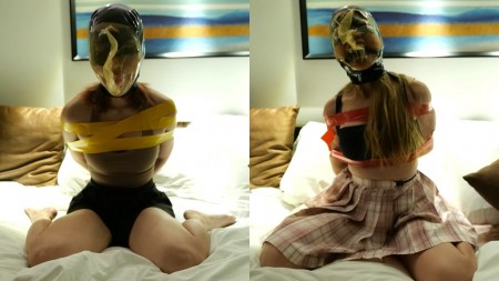 Xiaomeng and Xiaoyu Breathplay Contest - This is a custom video and the first video of Xiaomeng and Xiaoyu together!
It is about a breathplay and escape contest. First, Xiaomeng will tie Xiaoyu using tape, gag her with a ball gag, and put a breathplay hood with no holes on her head. Xiaoyu will then try her best to free herself before she runs out of air or says the safe word. After that they switch the roles and complete one round of the contest. The girl who escapes quicker is the winner of the round. If both fail, the girl who stays under the hood longer is the winner.
Such game will be played for at most three rounds, and whoever wins two rounds is the winner of the contest. You know what will happen to the loser: a punishment in a future video.
The contest is very interesting, and Xiaomeng even tried to use her feet to remove the hood… Who do you think can win the contest?