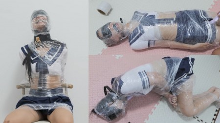 Xiaomeng Cling Film Mummified Breathplay - Mummification for the third time. Cling film was used.
Xiaomeng was wearing a short sailor uniform and blindfolded. Most of her body was wrapped already with cling film, and she was also fixed on a chair by the film. There was only a slit above her nose, and the slit was covered soon by another film strap. Sealing, struggling, screaming × N.
I made the slit a little bigger to expose her mouth, put a ball gag in her mouth, and then covered her nose, mouth and the ball gag all together with cling film. Sealing, struggling, screaming × N.
After taking a break she changed her posture. Now she was lying on the floor, wrapped by the cling film from head to toe, therefore completely mummified. The ball gag was still in her mouth, and I covered her nose, mouth and the ball gag for several other rounds. Sealing, struggling, screaming × N.
At the end of the breathplay, I sealed Xiaomeng’s full face with black bondage tape on top of the cling film layer. The airtightness is much better than using only cling film, and naturally her struggle and scream escalated. At last, she even broke her forearms free, but still cannot reach her face, so I had to save her in time.
I know that breathless under cling film is really painful, so in order to distract Xiaomeng and to suppress her pain with pleasure, I applied a vibrator on her from time to time. However, I don’t know if it really did its job as mentioned above, or it had opposite effects?